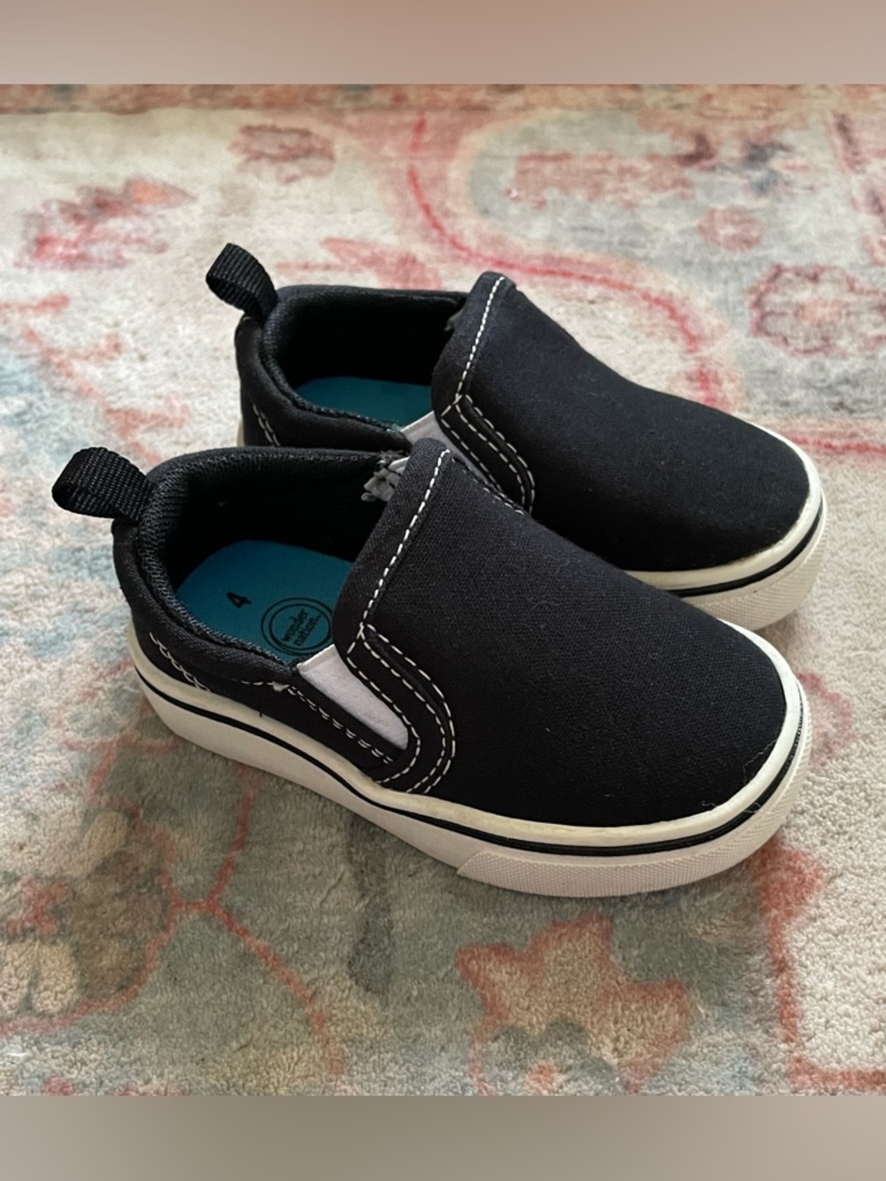 wonder nation Black Slip-On Toddler Sneakers with White Sole